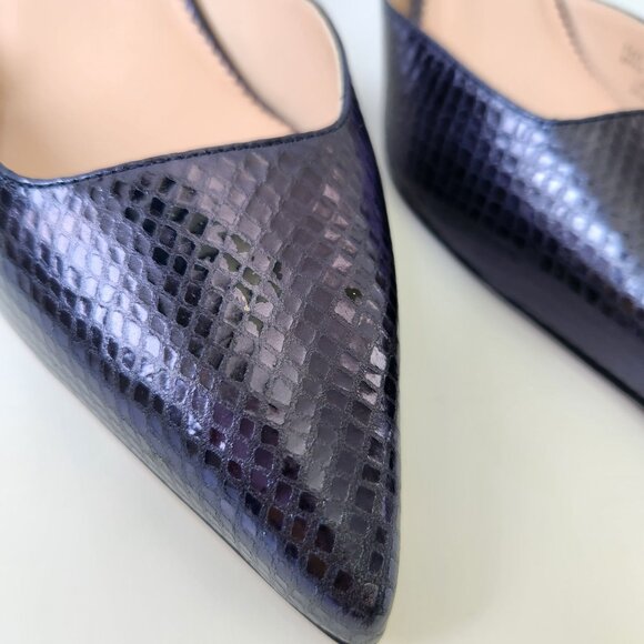 J Crew Collection Pointed-Toe Kitten Heels Metallic Navy Snake Ankle Strap 8.5 - Picture 3 of 11